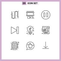 9 Thematic Vector Outlines and Editable Symbols of light bulb filmstrip next forward Editable Vector Design Elements