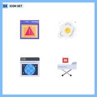 Set of 4 Vector Flat Icons on Grid for file seo error food webpage Editable Vector Design Elements