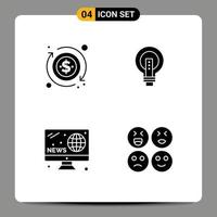 Pictogram Set of 4 Simple Solid Glyphs of dollar power bulb idea hobby Editable Vector Design Elements