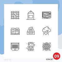 símbolos de iconos universales grupo de 9 esquemas modernos de archivos consola de conocimiento educación estudio elementos de diseño vectorial editables vector