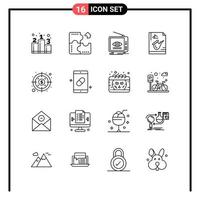 Set of 16 Line Style Icons for web and mobile Outline Symbols for print Line Icon Signs Isolated on White Background 16 Icon Set Creative Black Icon vector background