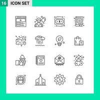 Pack of 16 Line Style Icon Set Outline Symbols for print Creative Signs Isolated on White Background 16 Icon Set Creative Black Icon vector background