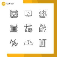 Group of 9 Modern Outlines Set for system fan play cooling education Editable Vector Design Elements