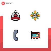Filledline Flat Color Pack of 4 Universal Symbols of hat holi canada decoration call Editable Vector Design Elements