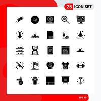 Group of 25 Modern Solid Glyphs Set for sync search multimedia options football Editable Vector Design Elements