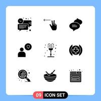 Mobile Interface Solid Glyph Set of 9 Pictograms of valentines day park chatting fountain love Editable Vector Design Elements