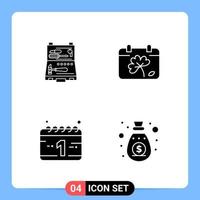 4 Solid Black Icon Pack Glyph Symbols for Mobile Apps isolated on white background 4 Icons Set Creative Black Icon vector background