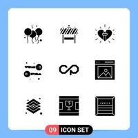 9 símbolos de glifo de paquete de iconos negros sólidos para aplicaciones móviles aisladas sobre fondo blanco 9 conjunto de iconos fondo de vector de icono negro creativo