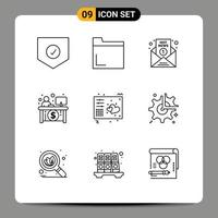 Pack of 9 Modern Outlines Signs and Symbols for Web Print Media such as controller teller hot finance business Editable Vector Design Elements