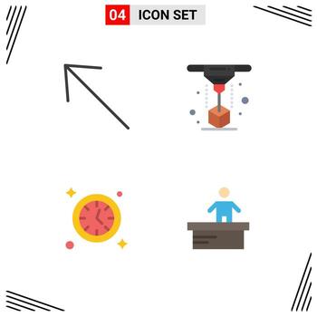 Set of 4 Vector Flat Icons on Grid for arrow time modeling laser desk Editable Vector Design Elements