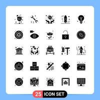 25 Solid Black Icon Pack Glyph Symbols for Mobile Apps isolated on white background 25 Icons Set Creative Black Icon vector background