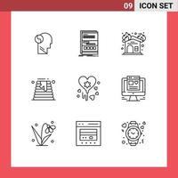 9 Thematic Vector Outlines and Editable Symbols of balloon wedding responsive cake firehouse Editable Vector Design Elements