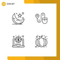 Mobile Interface Line Set of 4 Pictograms of moon dollar night location money Editable Vector Design Elements