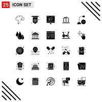 25 Thematic Vector Solid Glyphs and Editable Symbols of microphone gadget bank devices law Editable Vector Design Elements