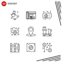 Collection of 9 Vector Icons in Line style Pixle Perfect Outline Symbols for Web and Mobile Line Icon Signs on White Background 9 Icons Creative Black Icon vector background