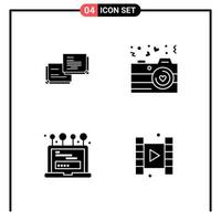 Set of 4 Solid Style Icons for web and mobile Glyph Symbols for print Solid Icon Signs Isolated on White Background 4 Icon Set Creative Black Icon vector background