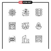 conjunto de 9 iconos de estilo de línea para web y símbolos de esquema móvil para signos de icono de línea de impresión aislados en fondo blanco 9 conjunto de iconos fondo de vector de icono negro creativo