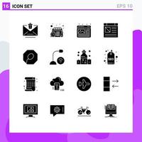 Mobile Interface Solid Glyph Set of 16 Pictograms of computers father design website computer Editable Vector Design Elements