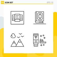 Collection of 4 Universal Line Icons Icon Set for Web and Mobile Creative Black Icon vector background