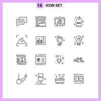 Group of 16 Outlines Signs and Symbols for focus tag connection seo tag badge Editable Vector Design Elements