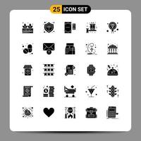 Set of 25 Vector Solid Glyphs on Grid for coding present qr gift balance Editable Vector Design Elements