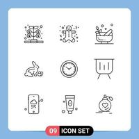 9 iconos creativos signos y símbolos modernos de la naturaleza del reloj moliendo elementos de diseño vectorial editables de robbit bebé vector
