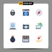 Universal Icon Symbols Group of 9 Modern Flat Colors of photography photo map camera streaming Editable Vector Design Elements