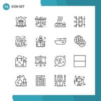 Vector Pack of 16 Outline Symbols Line Style Icon Set on White Background for Web and Mobile Creative Black Icon vector background