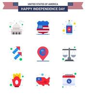 9 signos planos de estados unidos celebración del día de la independencia símbolos de ubicación disparar seguridad celebración de fuegos artificiales elementos de diseño vectorial del día de estados unidos editables vector