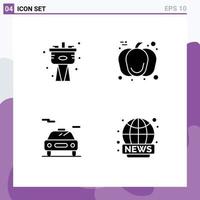 4 User Interface Solid Glyph Pack of modern Signs and Symbols of mechanical electric system food world wide Editable Vector Design Elements