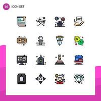 Mobile Interface Flat Color Filled Line Set of 16 Pictograms of hobbies protection cog hand compliance Editable Creative Vector Design Elements