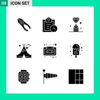 Pack of 9 Solid Style Icon Set Glyph Symbols for print Creative Signs Isolated on White Background 9 Icon Set Creative Black Icon vector background