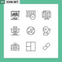 Group of 9 Modern Outlines Set for work chair hardware video multimedia Editable Vector Design Elements