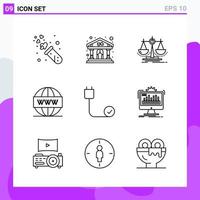 conjunto de 9 iconos en estilo de línea símbolos de contorno creativo para el diseño de sitios web y aplicaciones móviles signo de icono de línea simple aislado sobre fondo blanco 9 iconos creativo fondo de vector de icono negro