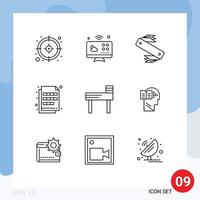 Group of 9 Modern Outlines Set for chair imaging army file color Editable Vector Design Elements