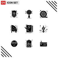 Modern Set of 9 Solid Glyphs and symbols such as food birthday research multimedia cinema Editable Vector Design Elements