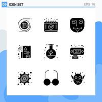 Modern 9 solid style icons Glyph Symbols for general use Creative Solid Icon Sign Isolated on White Background 9 Icons Pack Creative Black Icon vector background