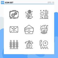 Modern 9 Line style icons Outline Symbols for general use Creative Line Icon Sign Isolated on White Background 9 Icons Pack Creative Black Icon vector background