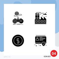 4 Thematic Vector Solid Glyphs and Editable Symbols of game coin multiplayer life money Editable Vector Design Elements