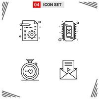 4 Icons Line Style Grid Based Creative Outline Symbols for Website Design Simple Line Icon Signs Isolated on White Background 4 Icon Set Creative Black Icon vector background