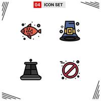 Set of 4 Modern UI Icons Symbols Signs for fish marine event hat aspirin Editable Vector Design Elements