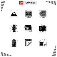 Modern Set of 9 Solid Glyphs Pictograph of ac plumber lcd mechanical web hosting Editable Vector Design Elements