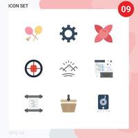 Pack of 9 creative Flat Colors of river target flower soldier badge Editable Vector Design Elements