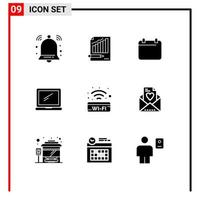 Set of 9 Modern UI Icons Symbols Signs for device computer chart year day Editable Vector Design Elements