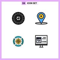 Modern Set of 4 Filledline Flat Colors Pictograph of car target location delete app Editable Vector Design Elements