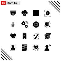 Group of 16 Modern Solid Glyphs Set for configuration fashion aim dress tie Editable Vector Design Elements