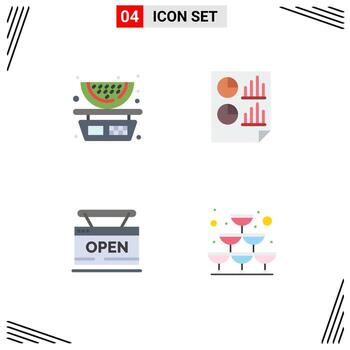 Pack of 4 Modern Flat Icons Signs and Symbols for Web Print Media such as food open watermelon document store Editable Vector Design Elements