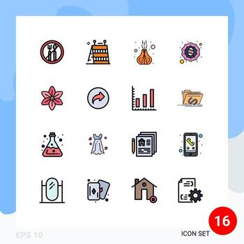 Pack of 16 Modern Flat Color Filled Lines Signs and Symbols for Web Print Media such as nature flower relax egg wreath Editable Creative Vector Design Elements