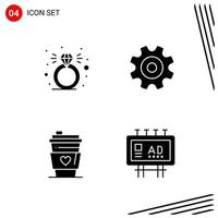 Collection of 4 Vector Icons in solid style Pixle Perfect Glyph Symbols for Web and Mobile Solid Icon Signs on White Background 4 Icons Creative Black Icon vector background