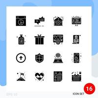 Group of 16 Modern Solid Glyphs Set for berry web messaging tool settings Editable Vector Design Elements